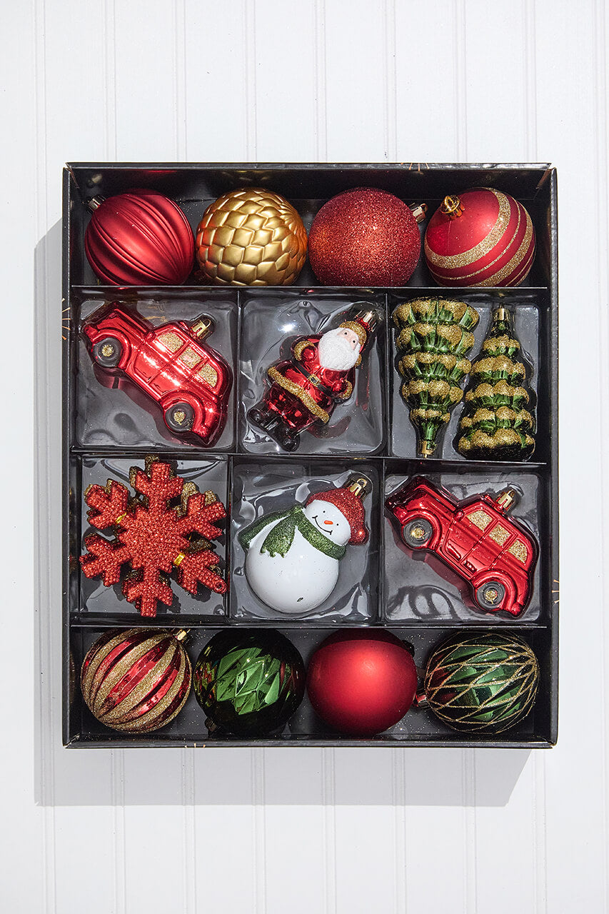 Christmas Shatterproof 25 Piece Assortment - Red, Green, Gold