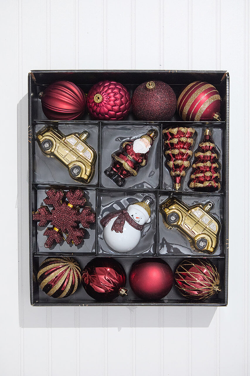 Christmas Shatterproof 25 Piece Assortment - Red, Gold