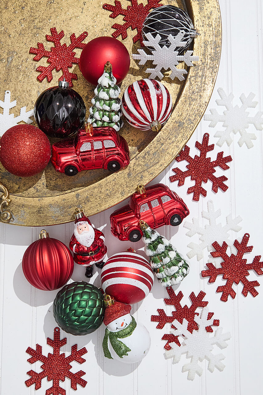 Christmas Shatterproof 25 Piece Assortment - Red, Green, White