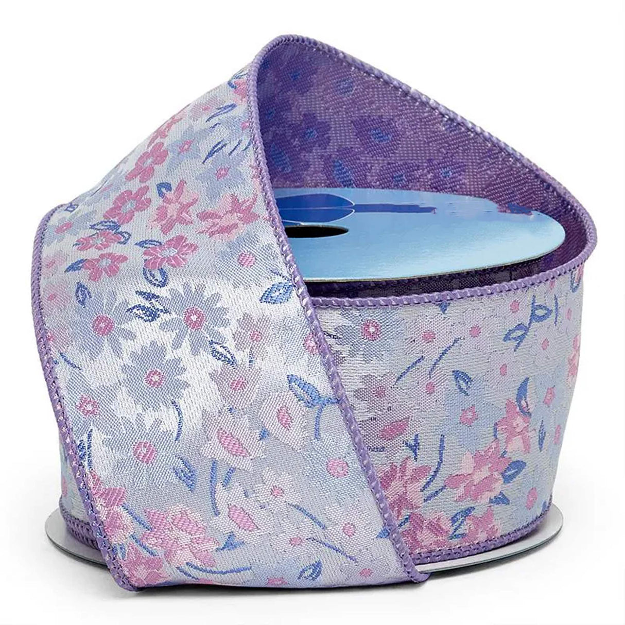 Daisy Floral Fabric Wired Ribbon 2 1/2 '' X 10 yd Lavender Color 1 / roll