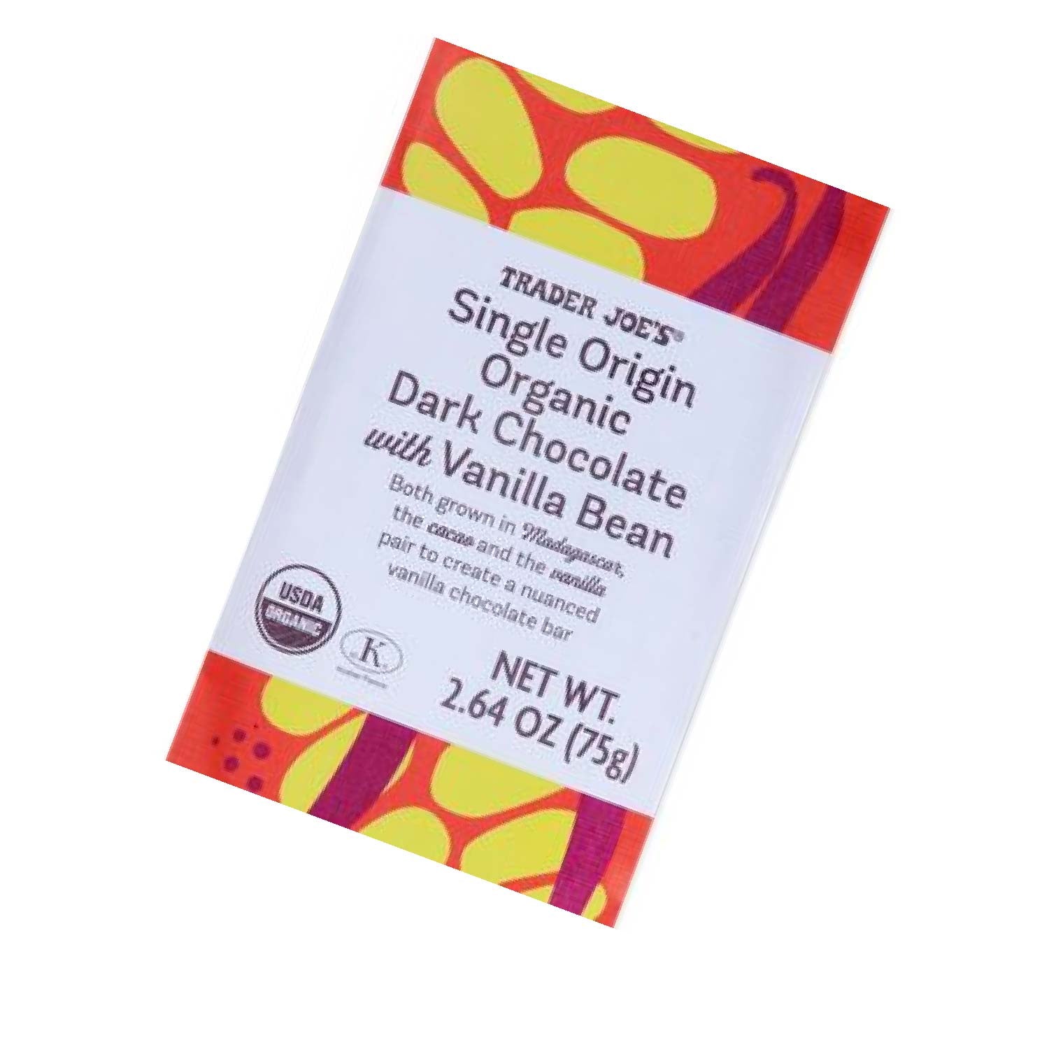 Single Origin Organic Dark Chocolate with Vanilla Bean 2.64 oz Rich & Smooth