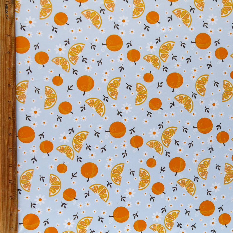Swim Knit Daisies and Oranges on Blue