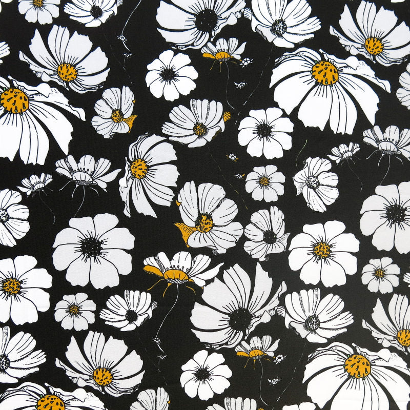 Swim Knit Daisies on Black Poly Spandex