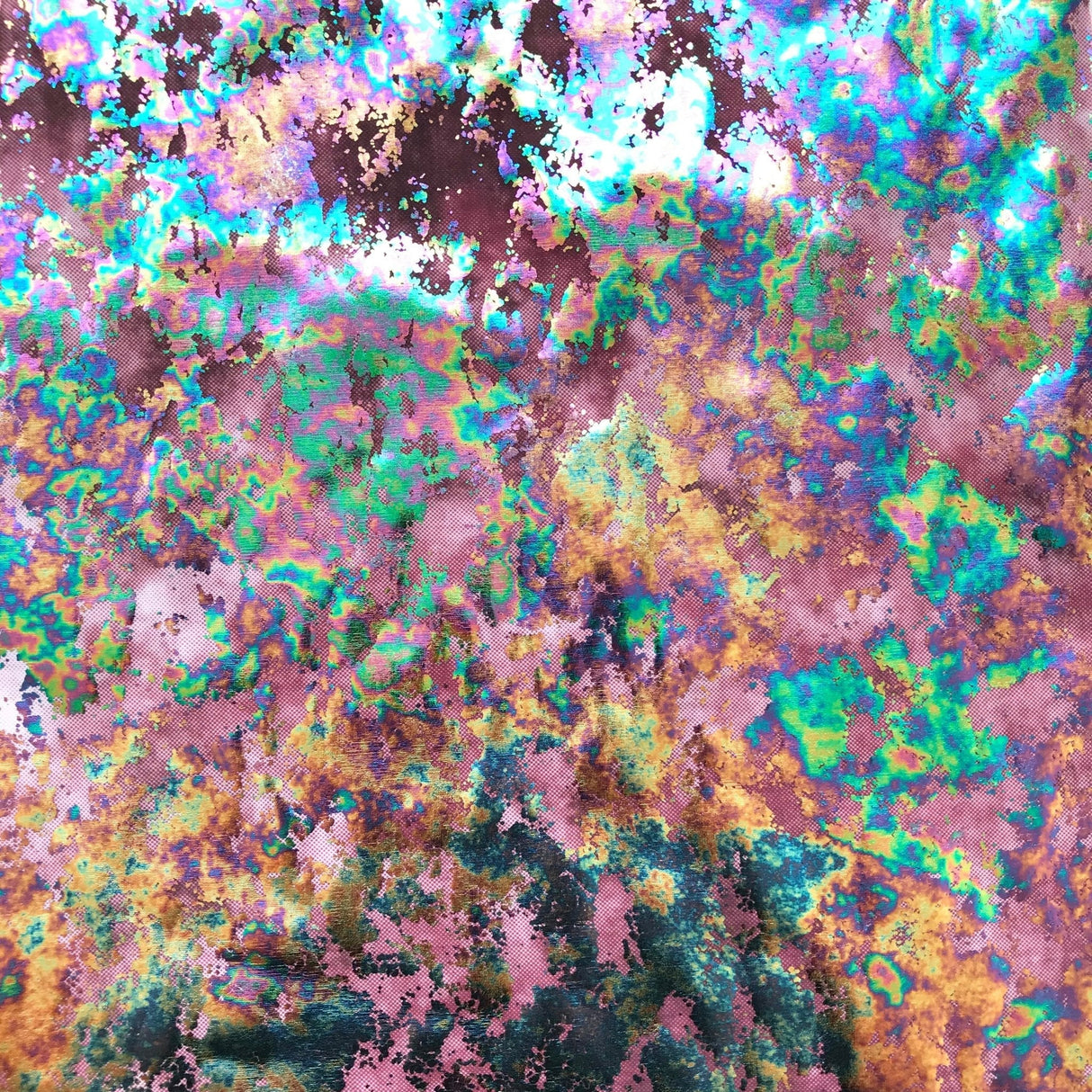 Dancing Music Polyester Spandex Fabric - Tie-Dye Print, Distressed Rainbow Foil, 56" Width (1 Yard)