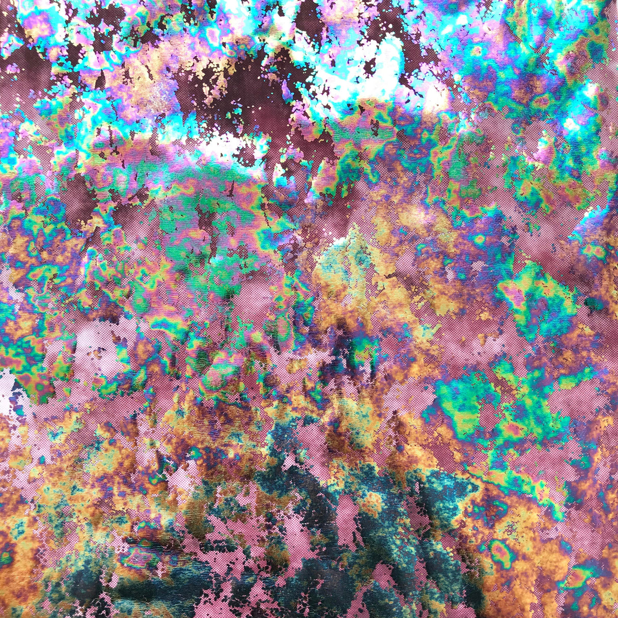 Dancing Music Polyester Spandex Fabric - Tie-Dye Print, Distressed Rainbow Foiling, 56" Width (1 Yard)