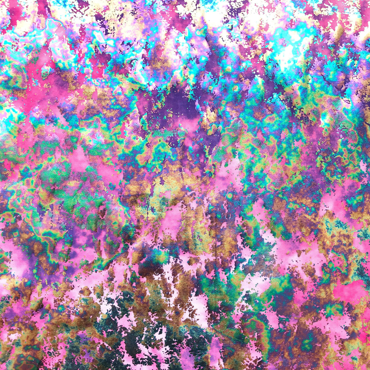 Dancing Music Polyester Spandex Fabric - Tie-Dye Print, Distressed Rainbow Foiling, 56" Width (1 Yard)