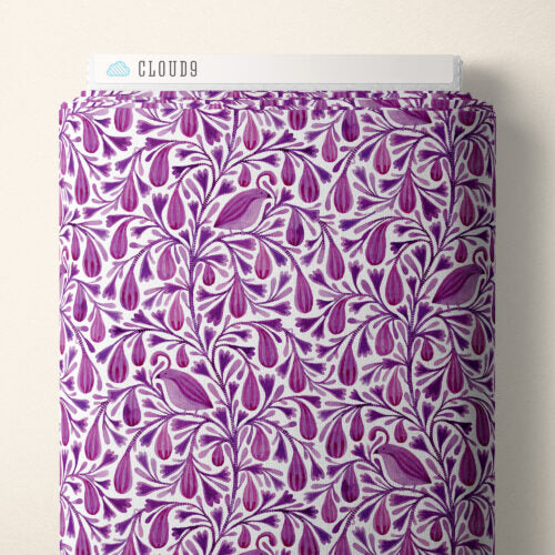 Cotton Print Dark Magenta Prince Birds and Branches Fabric 44/45"