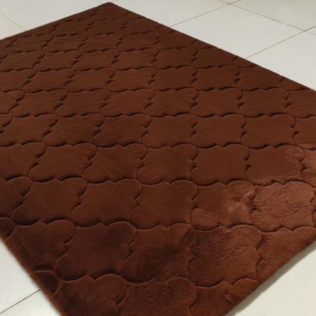 Soft Cozy Fuzzy Faux Fur Brown Clover Pattern Carpet/Rug for Modern Home Décor
