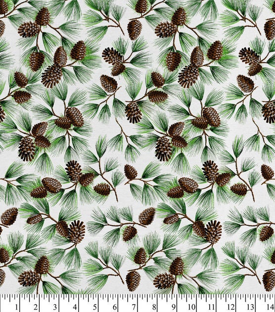 Quilting Cotton Glitter Pine Holiday Fabric David Textiles