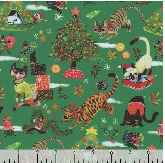 Quilting Cotton Not Ameowsed Pine Pixie Play Bunny Print Dear Stella