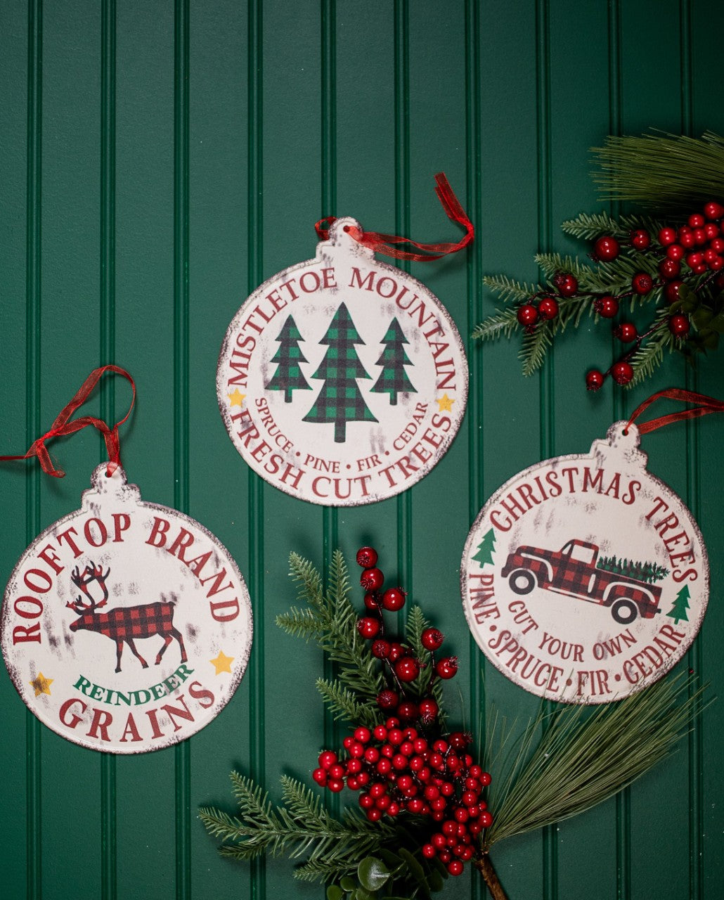 Buffalo Check Metal Holiday Design Christmas Ornaments