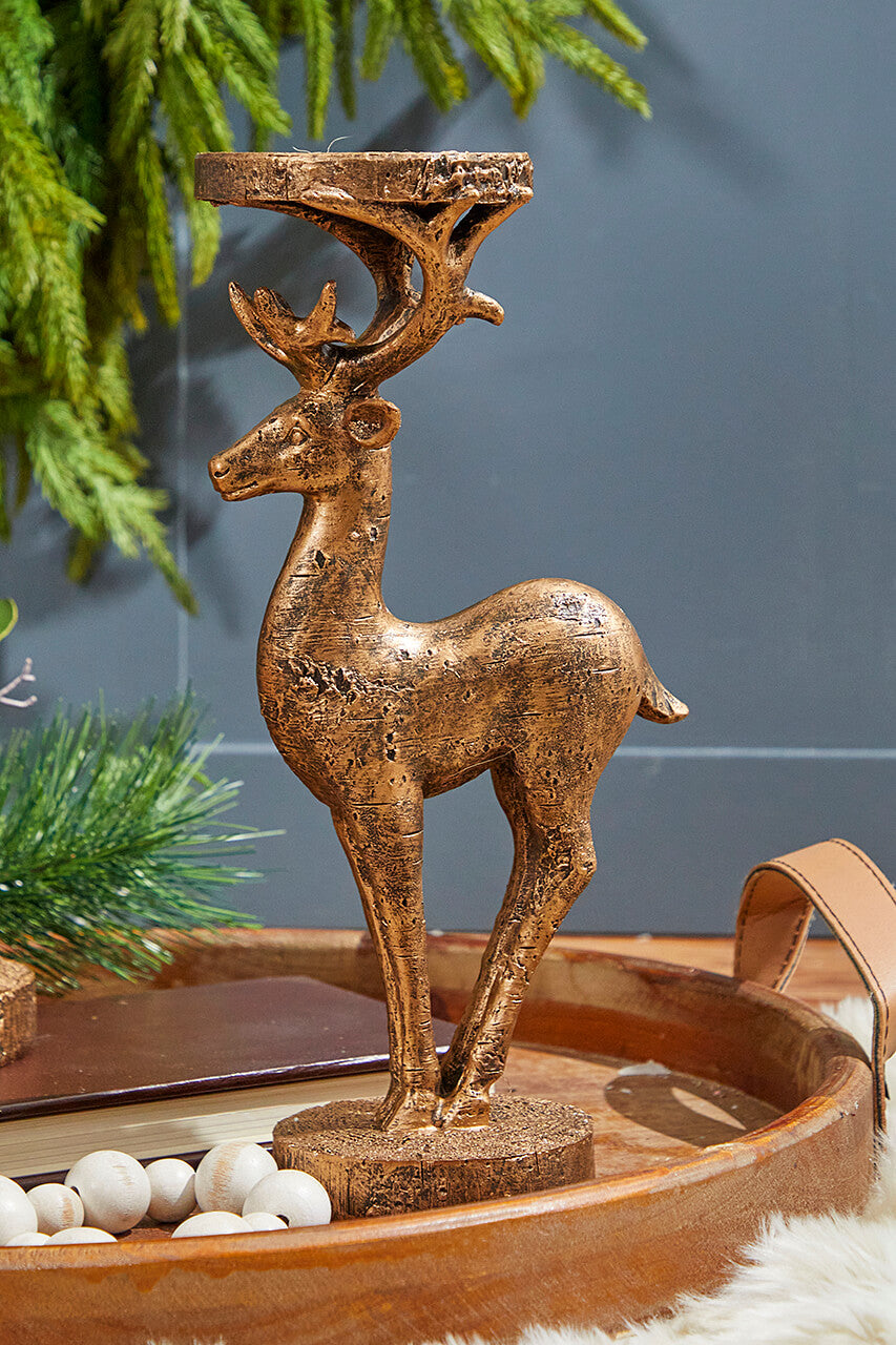12" Resin Deer Candle Holder