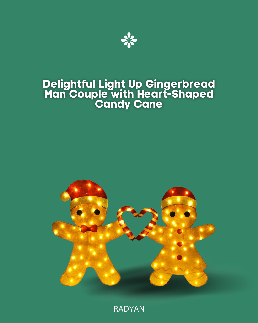 Delightful Light Up Gingerbread Man Couple with Heart-Shaped Candy Cane