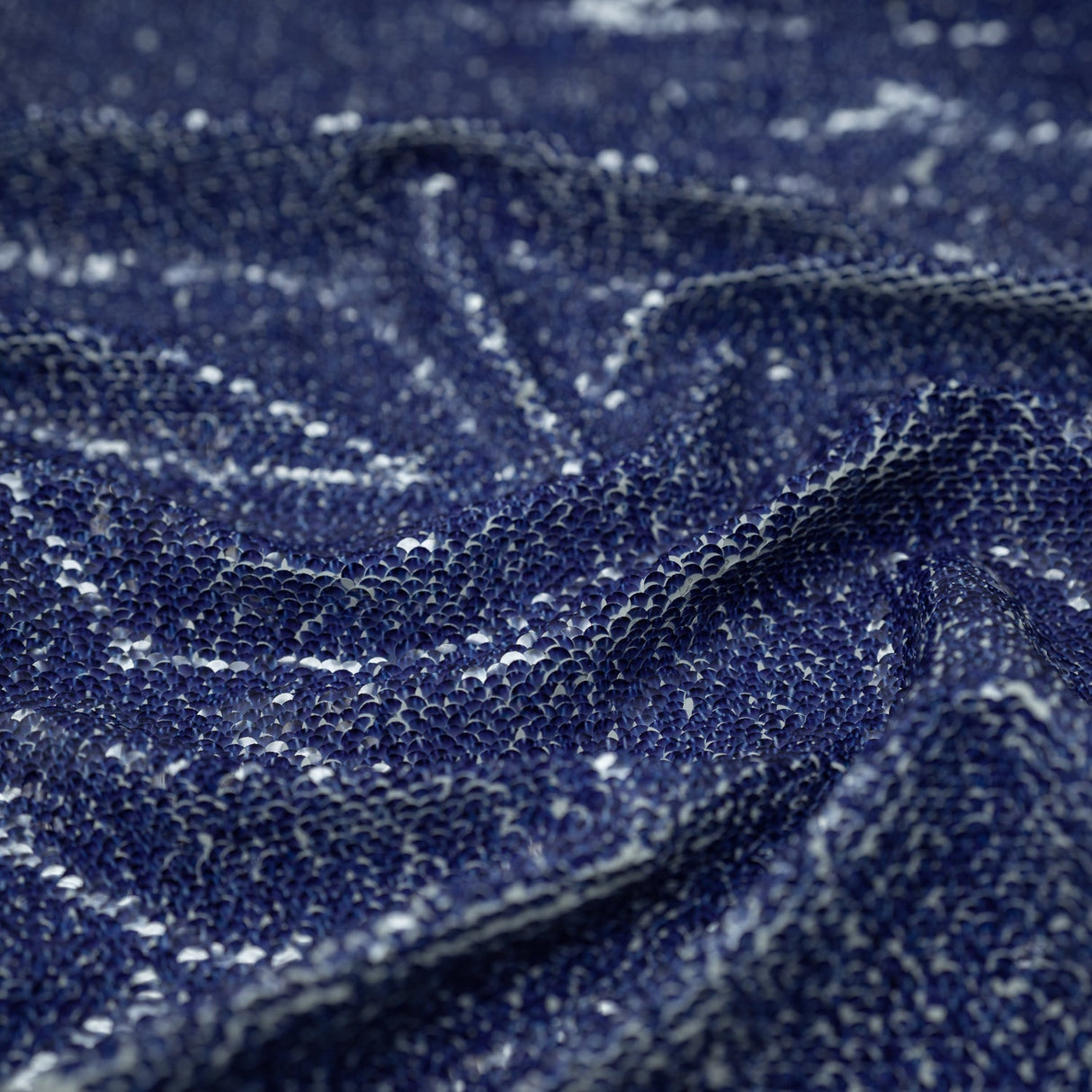 Denim Printed Flip Sequin On Spandex Fabric - Blue Denim Print, 58/60" Width (1 Yard)