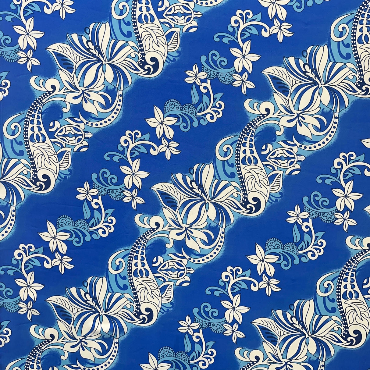 Diagonal Hibiscus Plumeria Sea Turtle Swirl Design Peachskin Fabric - Gray, Teal, Yellow, Orange, Red, Green, Purple, Royal, 45" Width (1 Yard)