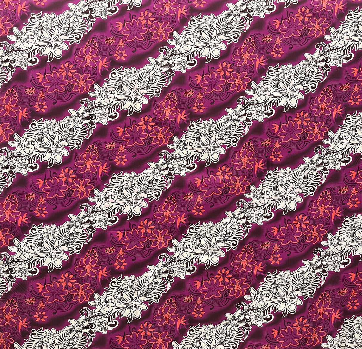 Diagonal Tiare Lei Polyester Fabric - Traditional Polynesian Tattoo Print, 36" X 45" (1 Yard)