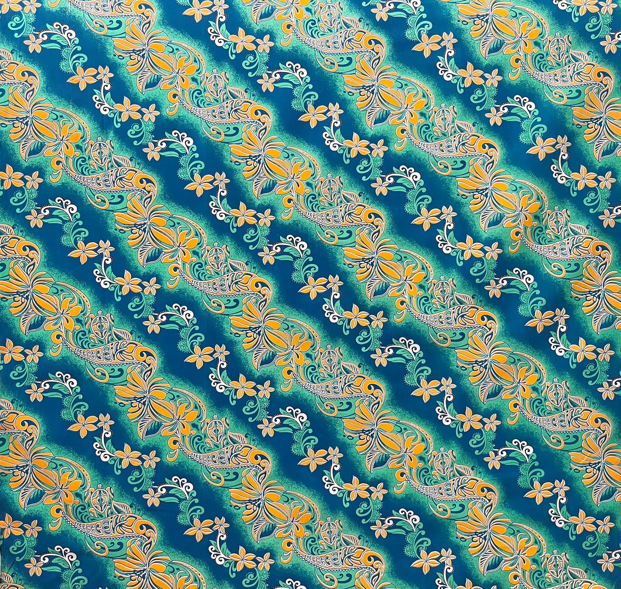 Diagonal Tiare Lei Polyester Fabric - Traditional Polynesian Tattoo Print, 36" X 45" (1 Yard)
