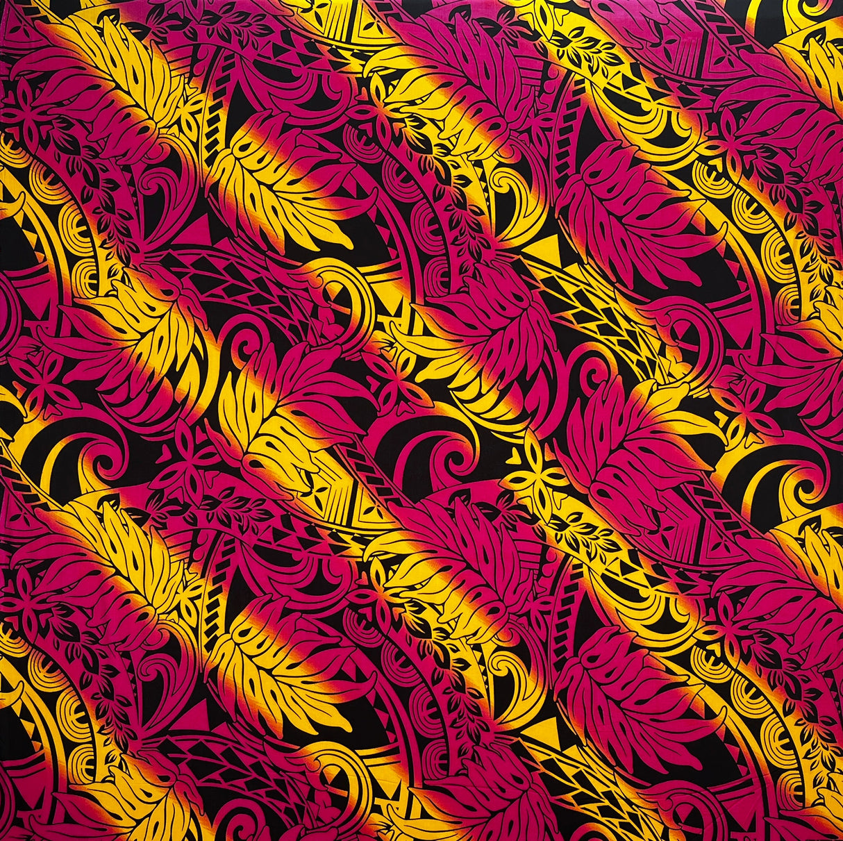 Diagonal Traditional Tattoo Gradient Design With Tropical Leaves Rayon Poplin Fabric - Tropical Leaves, 45" Width (1 Yard)