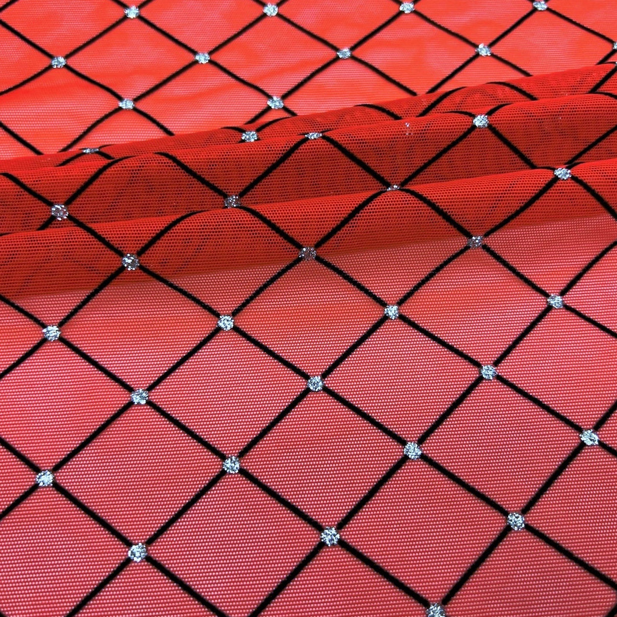Diamonds Flocked Stretch Mesh Nylon Spandex Fabric - Flocked Glitter Mesh, 58/60" Width (1 Yard)