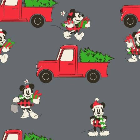 Quilting Cotton Disney Mickey Red Truck Christmas Fabric