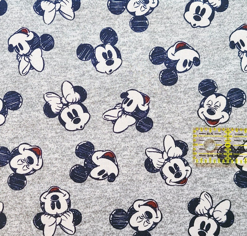 Quilting Cotton Disney Mickey and Minnie Grey Head Toss