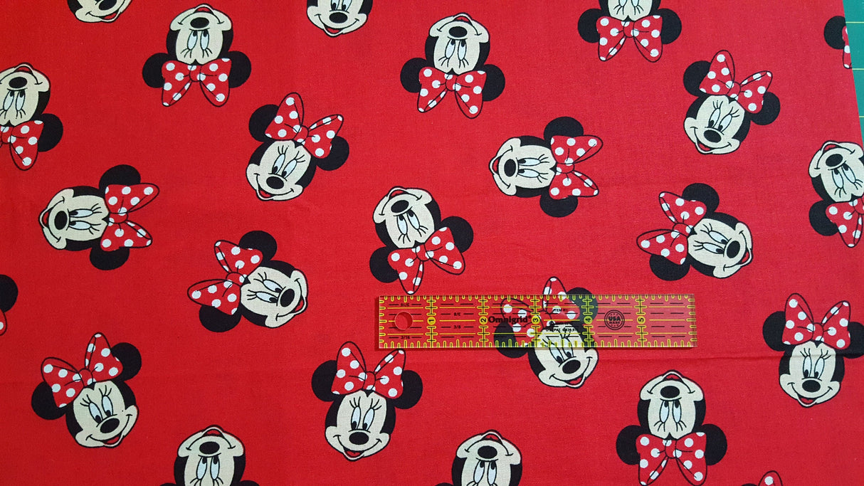 Quilting Cotton Disney Minnie Head Toss Red with Bows