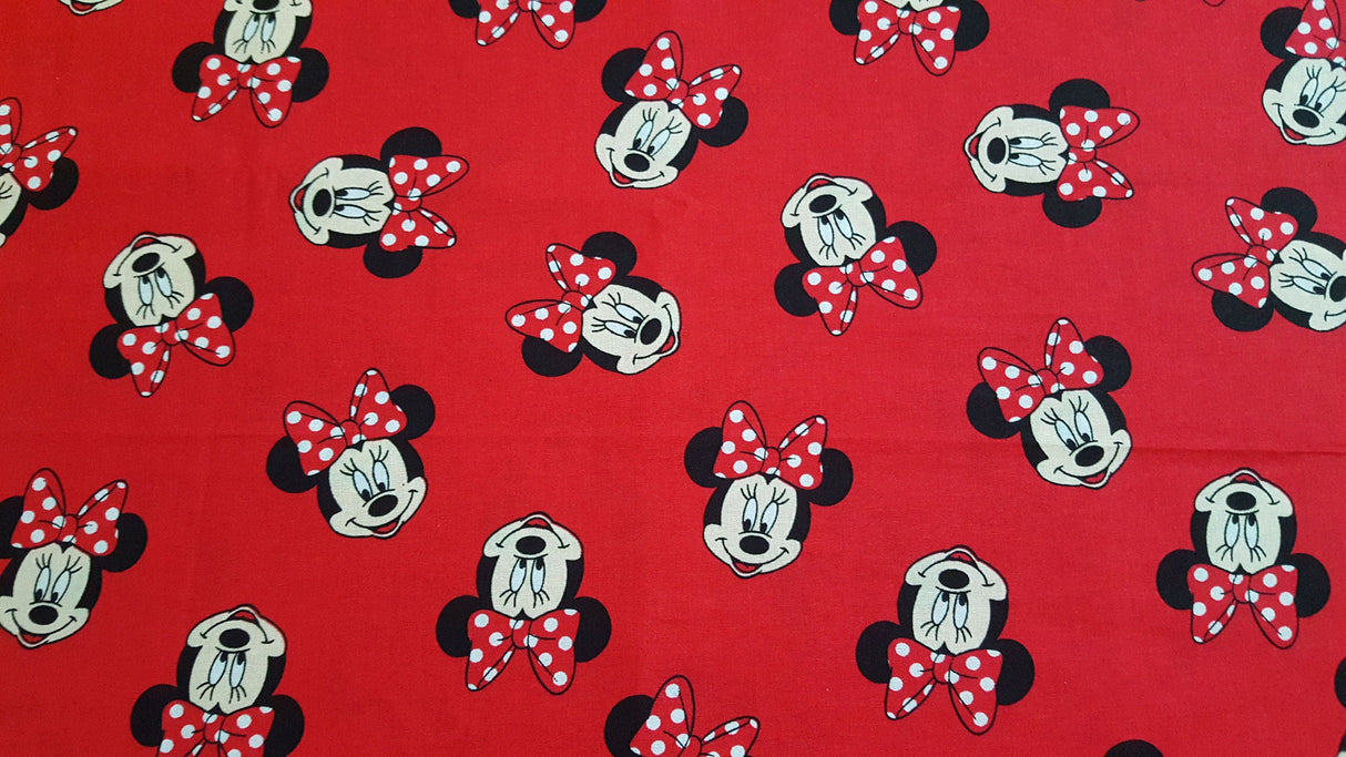 Quilting Cotton Disney Minnie Head Toss Red with Bows