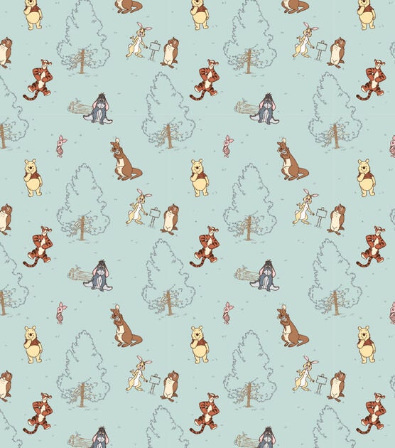 Quilting Cotton Disney Winnie the Pooh Group on Blue