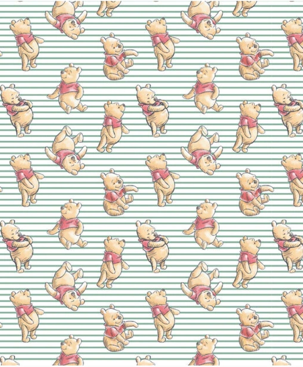 Quilting Cotton Disney Winnie the Pooh on Blue Stripes