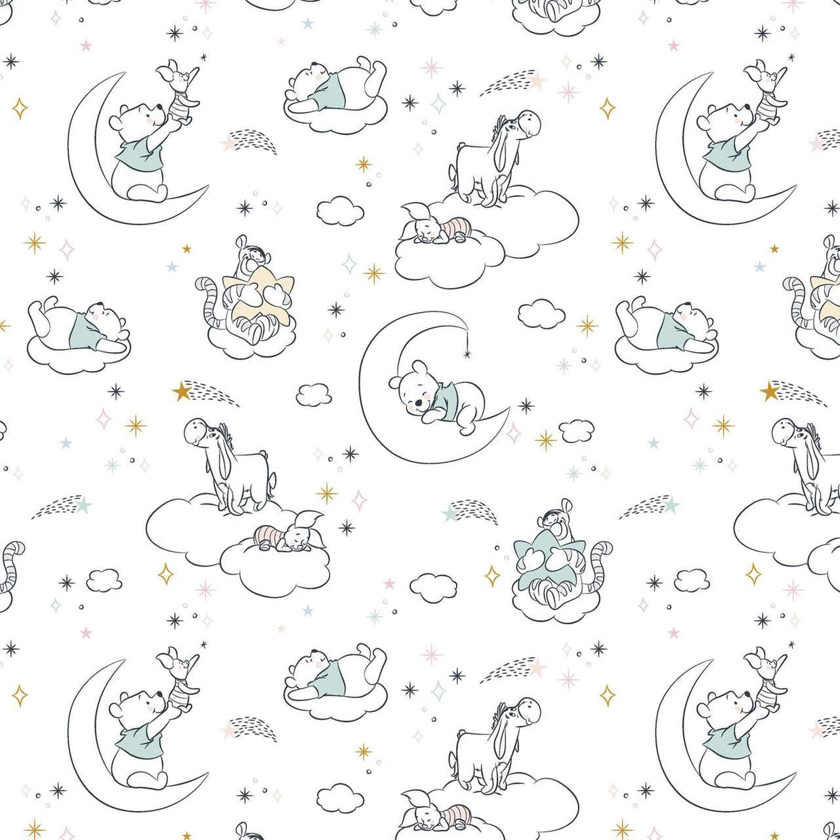 Quilting Cotton Disney Winnie the Pooh Baby and Friends