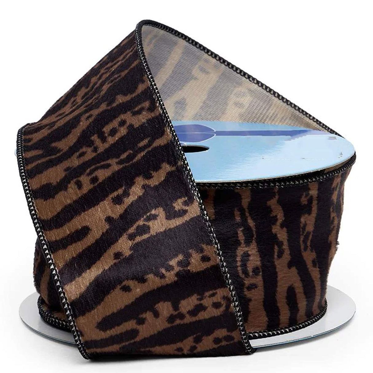 Animal Print Wired Ribbon 2 1/2 '' X 10 yd Tiger Print On Faux Fur Color 1 / roll
