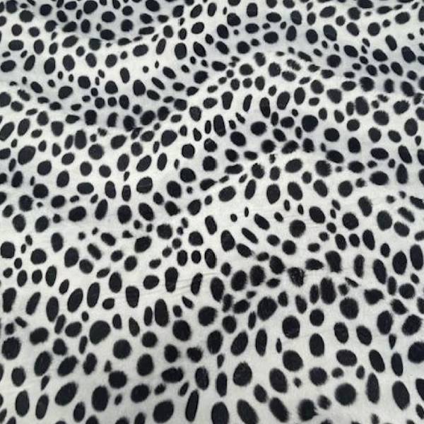Dalmatian Dog Spotted Velboa Faux Fur Fabric - Black And White Dalmatian Spot Pattern, 58/60" Width (1 Yard)