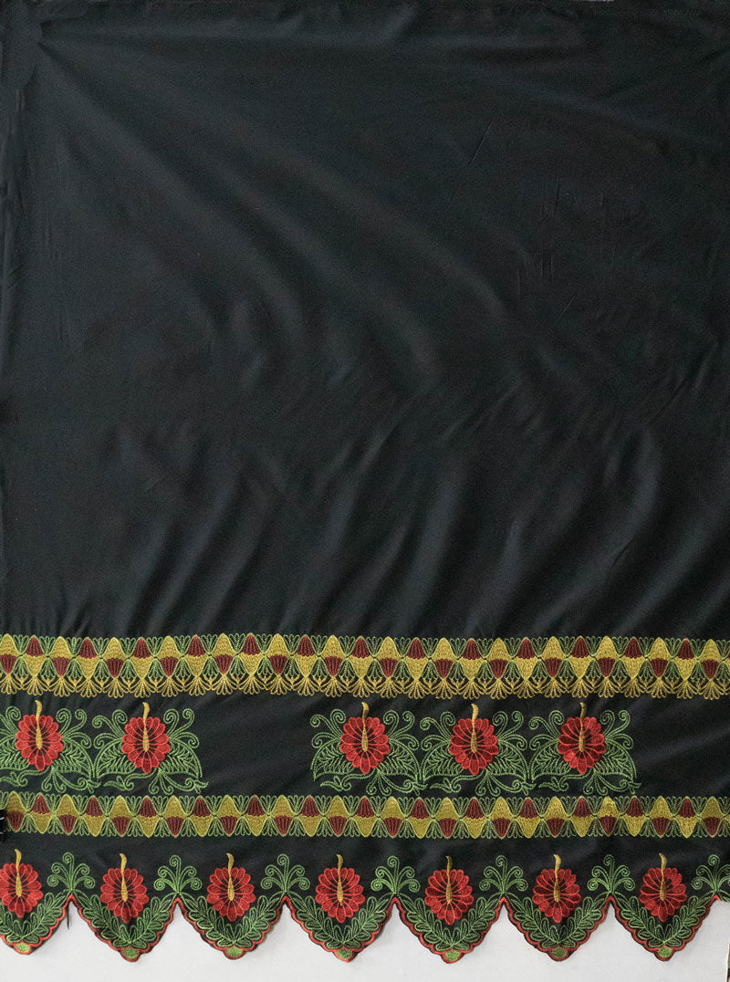 Polyester Embroidered Border Fabric Double Anthurium
