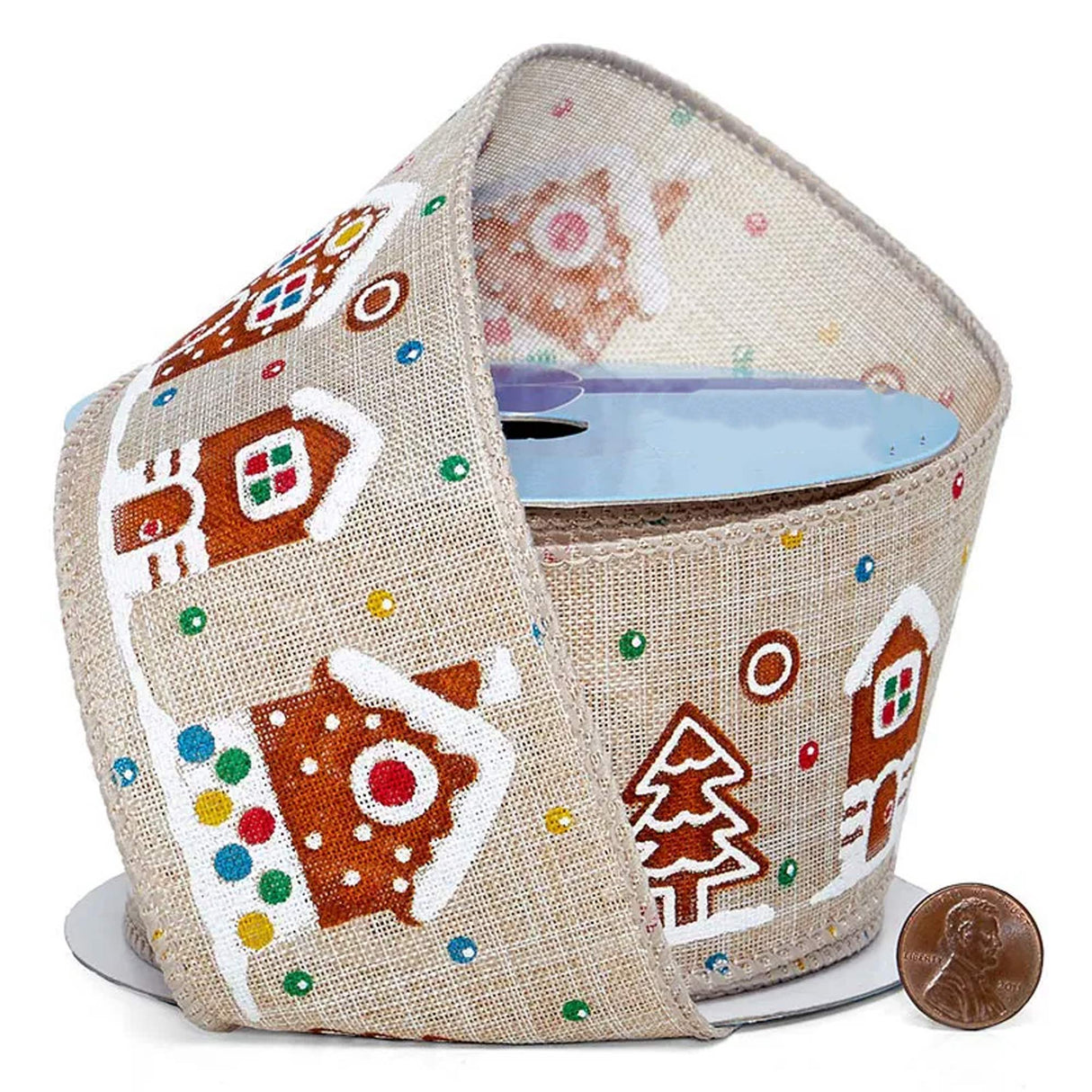 Gingerbread Print On Wired Ribbon 2 1/2 '' X 10 yd Houses Color 1 / roll