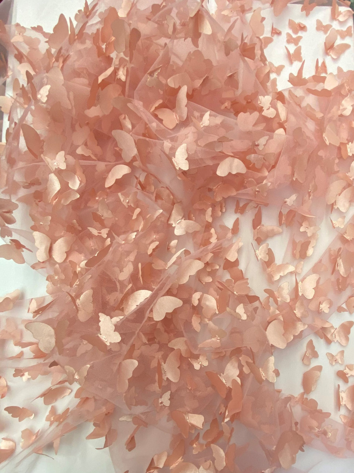 3D Butterflies Dusty Rose Polyester Mesh Fabric - Dusty Rose Butterflies, 54" Width (1 Yard)