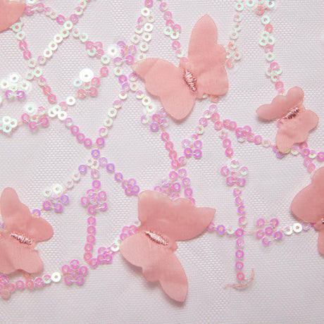 1 Yard Tulle Lace Fabric Embroidered with Applique and Beautiful 3D Butterfly Design, 52" Wide