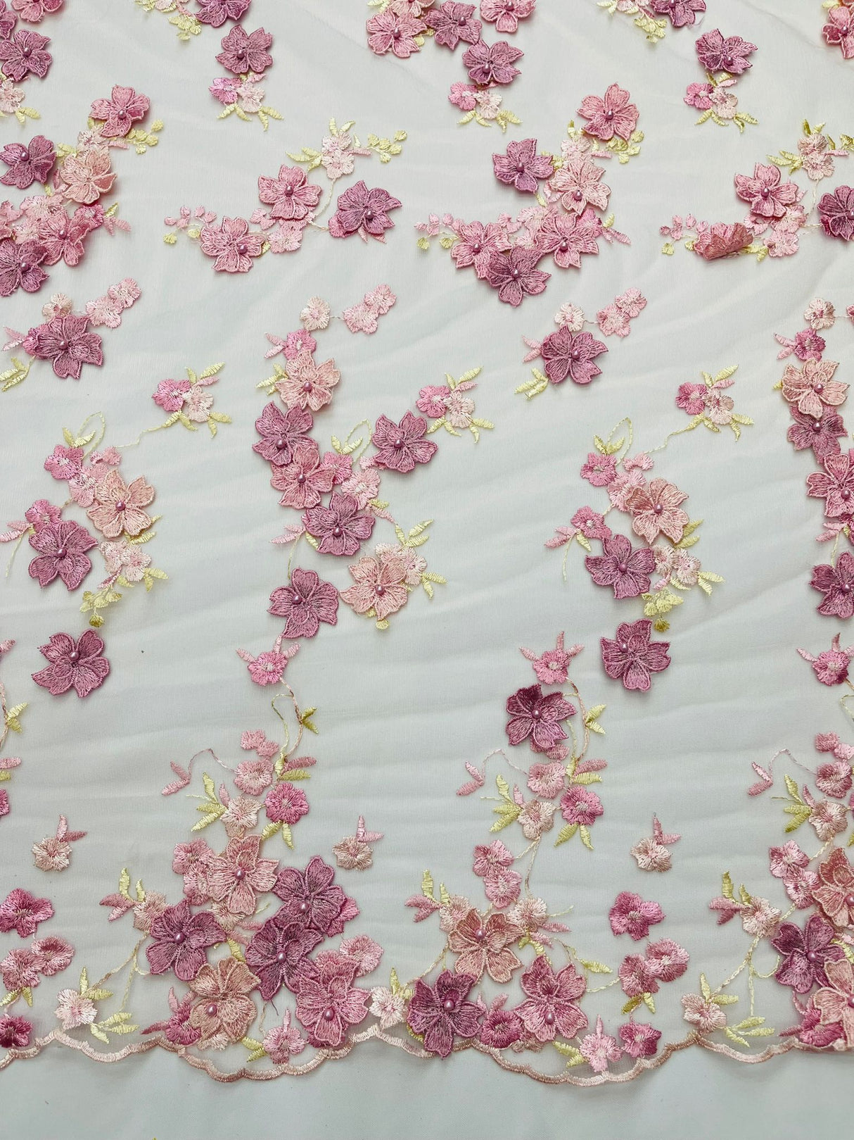Multi Color 3D Floral Daisy Design Embroider Lace Fabric - Multi Color Floral Embroidery, 54" Width (1 Yard)