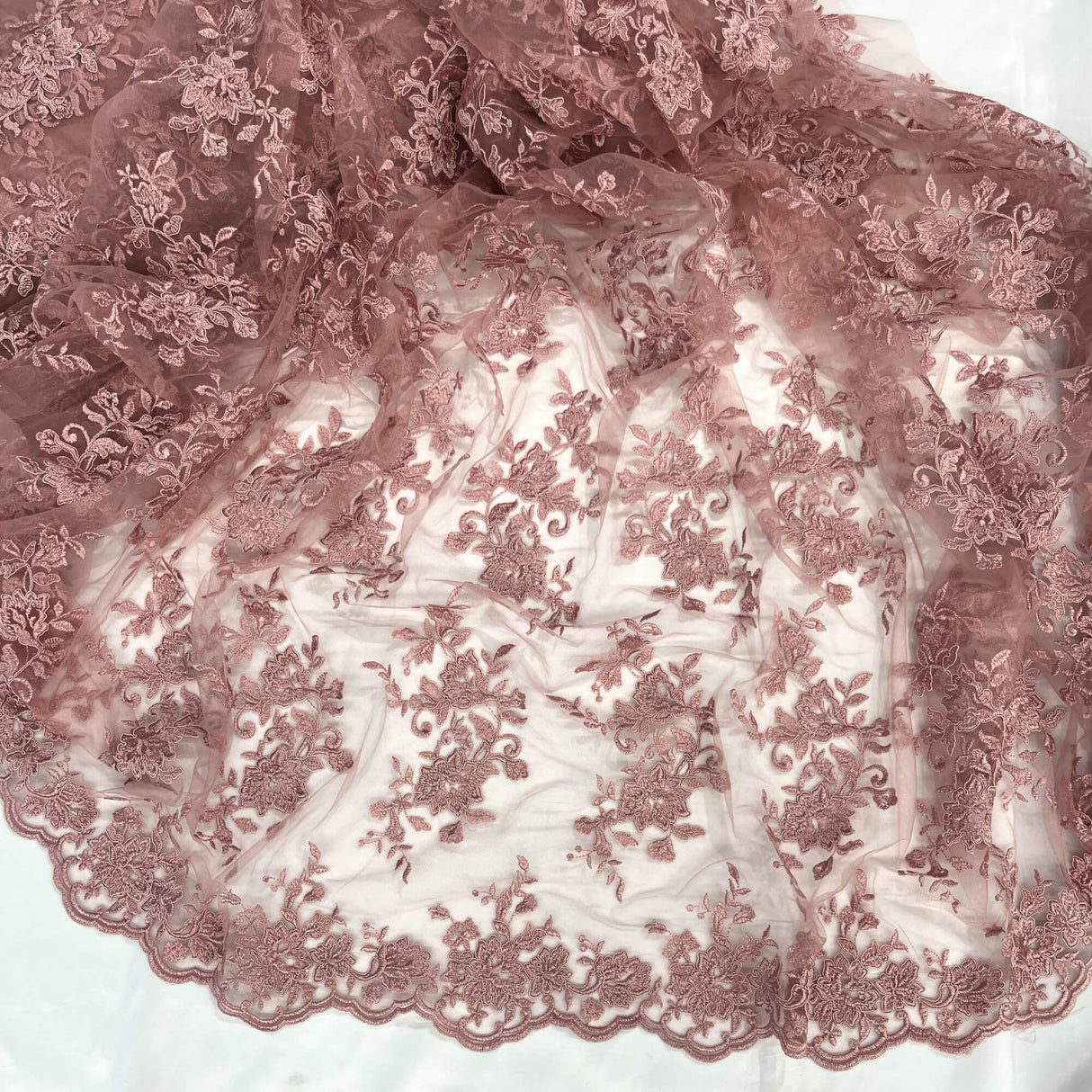 Corded Floral Lace Fabric Ivory