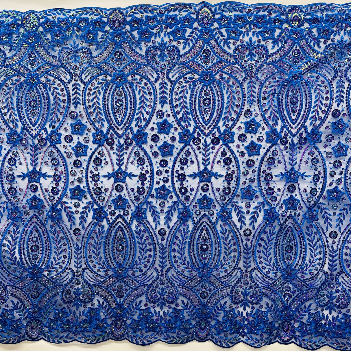 1 Yard Rust Beaded Sequined Floral Sparkling Lace Fabric Embroidered on Polyester Net Mesh 52 inch Width