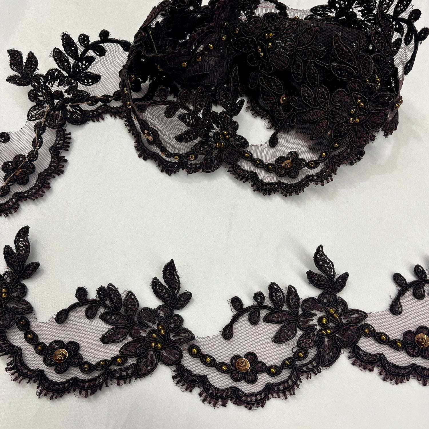 1 Yard Beaded & Corded Embroidered Lace Trim 3" Wide 100% Polyester for Dresses & Costumes