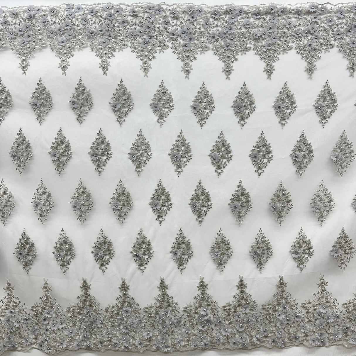 Beaded 3D Floral Lace Fabric