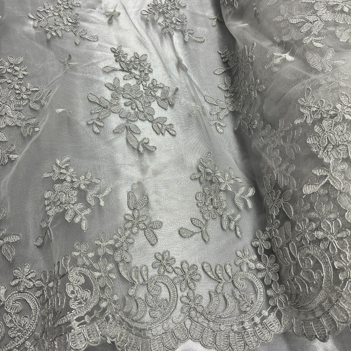 1 Yard Elegant Corded Embroidered Bridal Lace Fabric for Special Occasion White