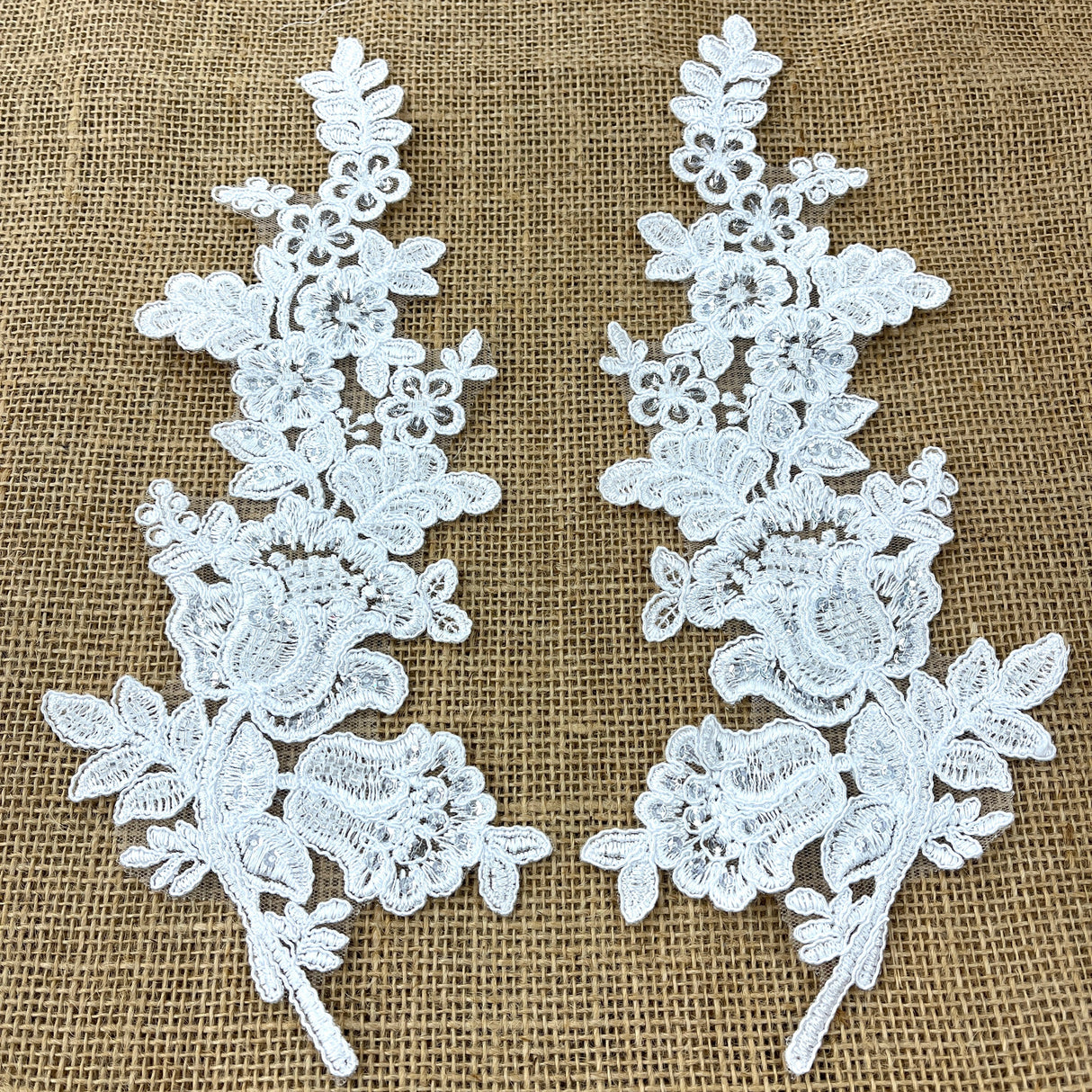 Beaded Floral Lace Applique on Polyester Mesh