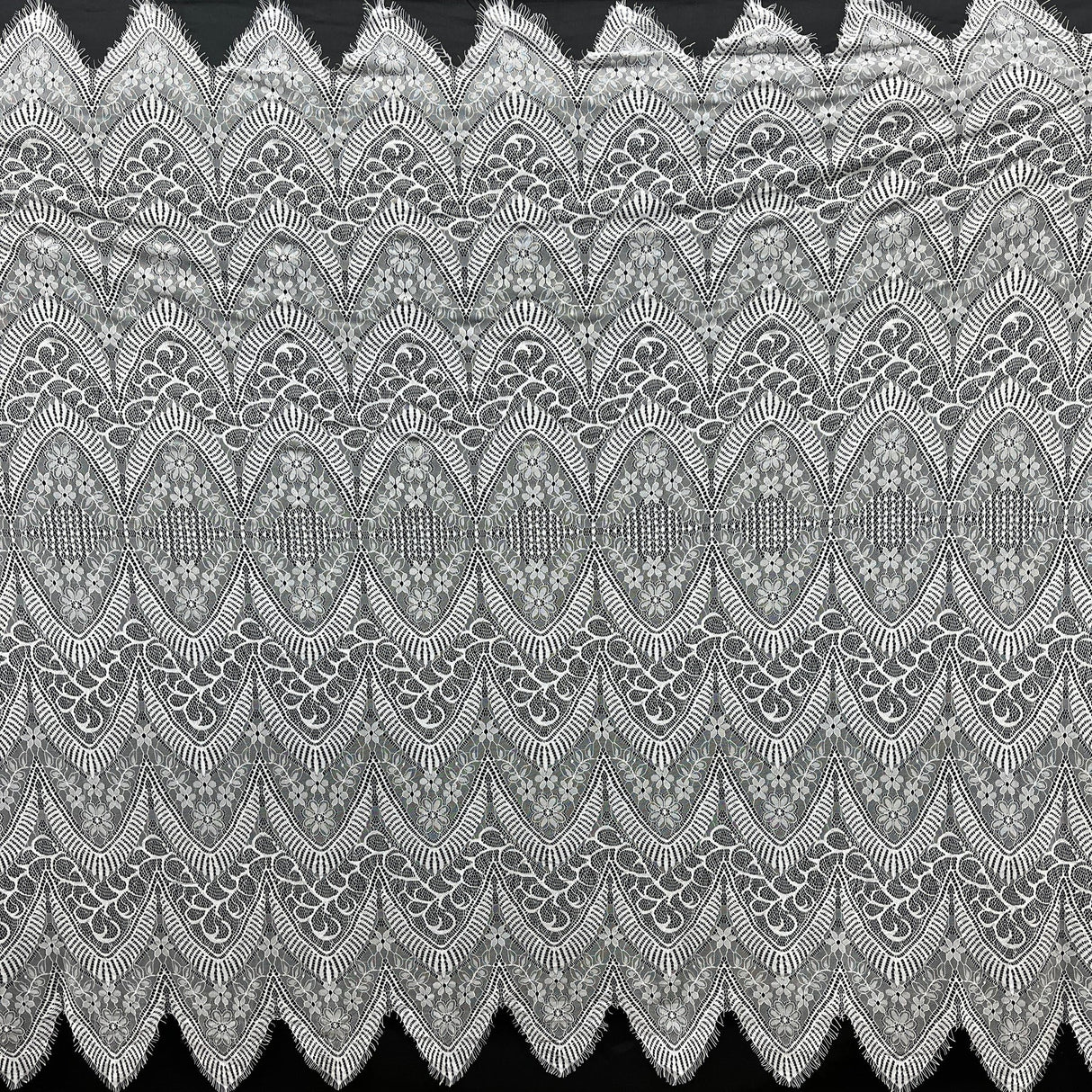 1 Yard Chantilly Embroidered Lace Fabric with Eyelash Scallop, 58" Wide French Alençon Lace for Bridal & Formal Wear