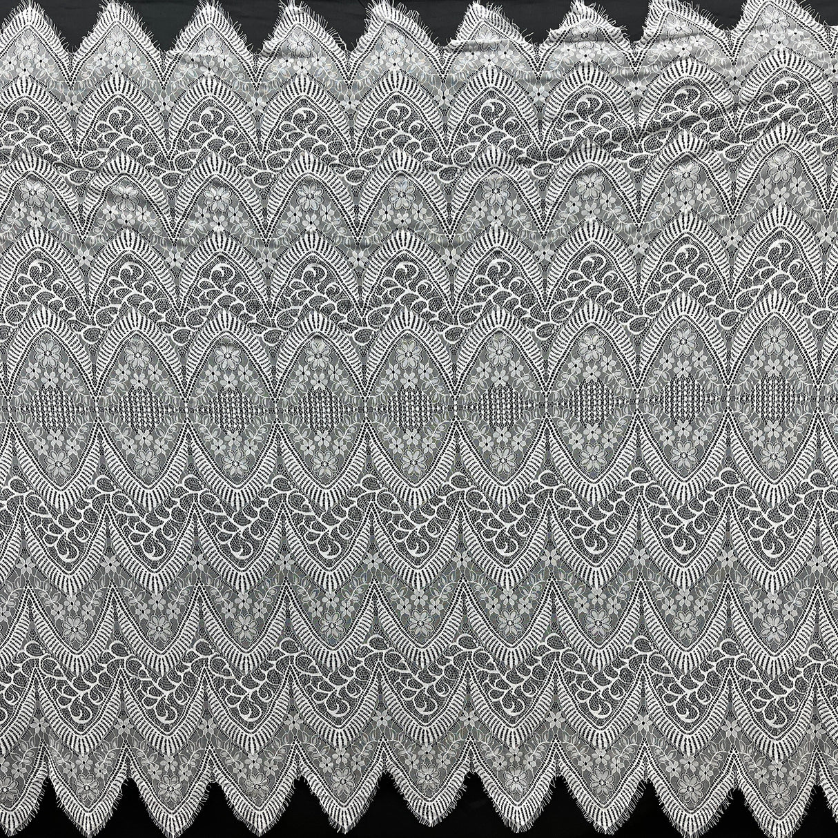 Embroidered Chantilly Lace Fabric with Eyelash Scallop