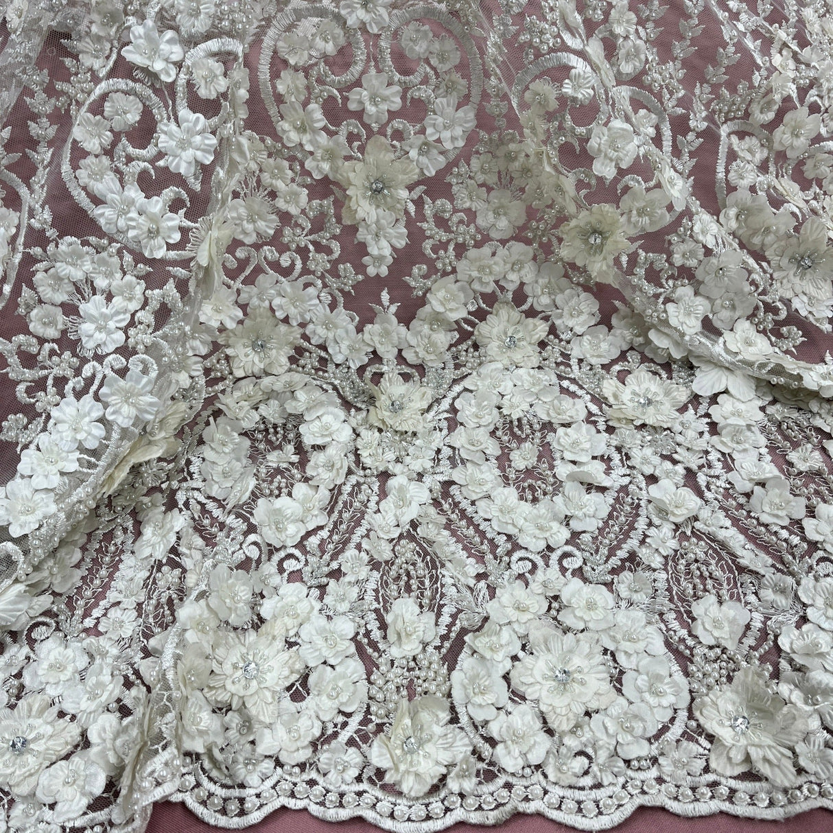 Beaded 3D Floral Lace Mesh
