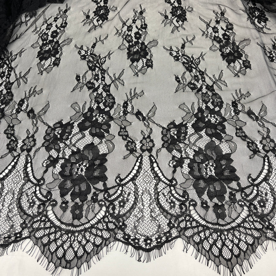 3 Yards Chantilly Embroidered Lace Fabric with Eyelash Scallop