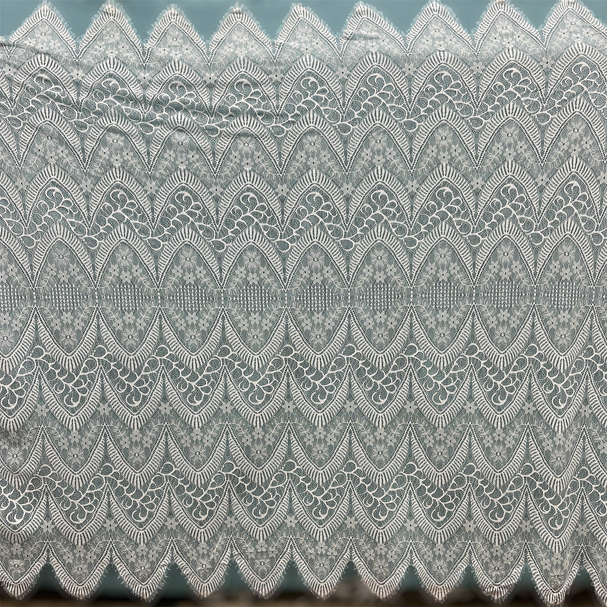 Embroidered Chantilly Lace Fabric with Eyelash Scallop