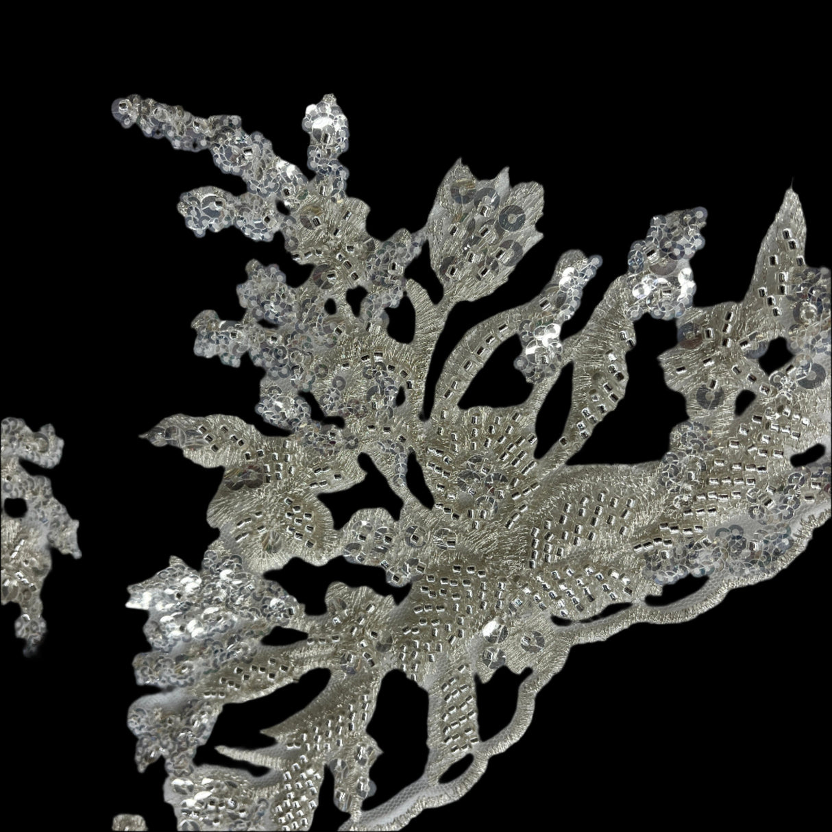 Beaded Lace Fabric on Polyester Net Mesh