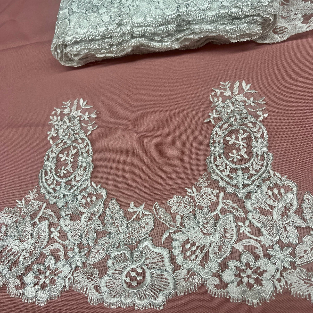 1 Yard Corded Embroidered Lace Trim 9" Wide 100% Polyester Net Mesh for Bridal & Evening Wear